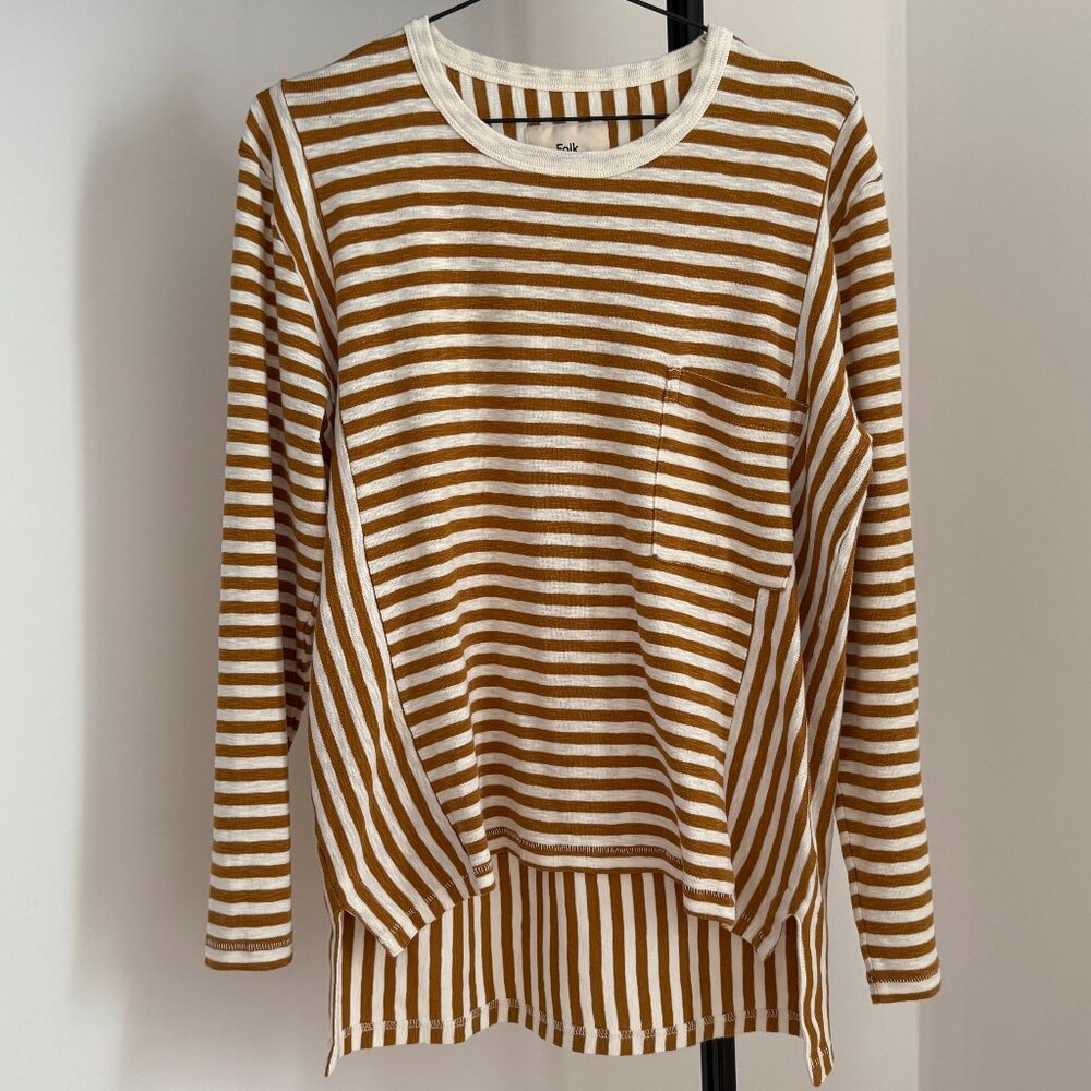 Folk Clothing Striped Panel Tee Women's in Ochre Ecru, Size Medium